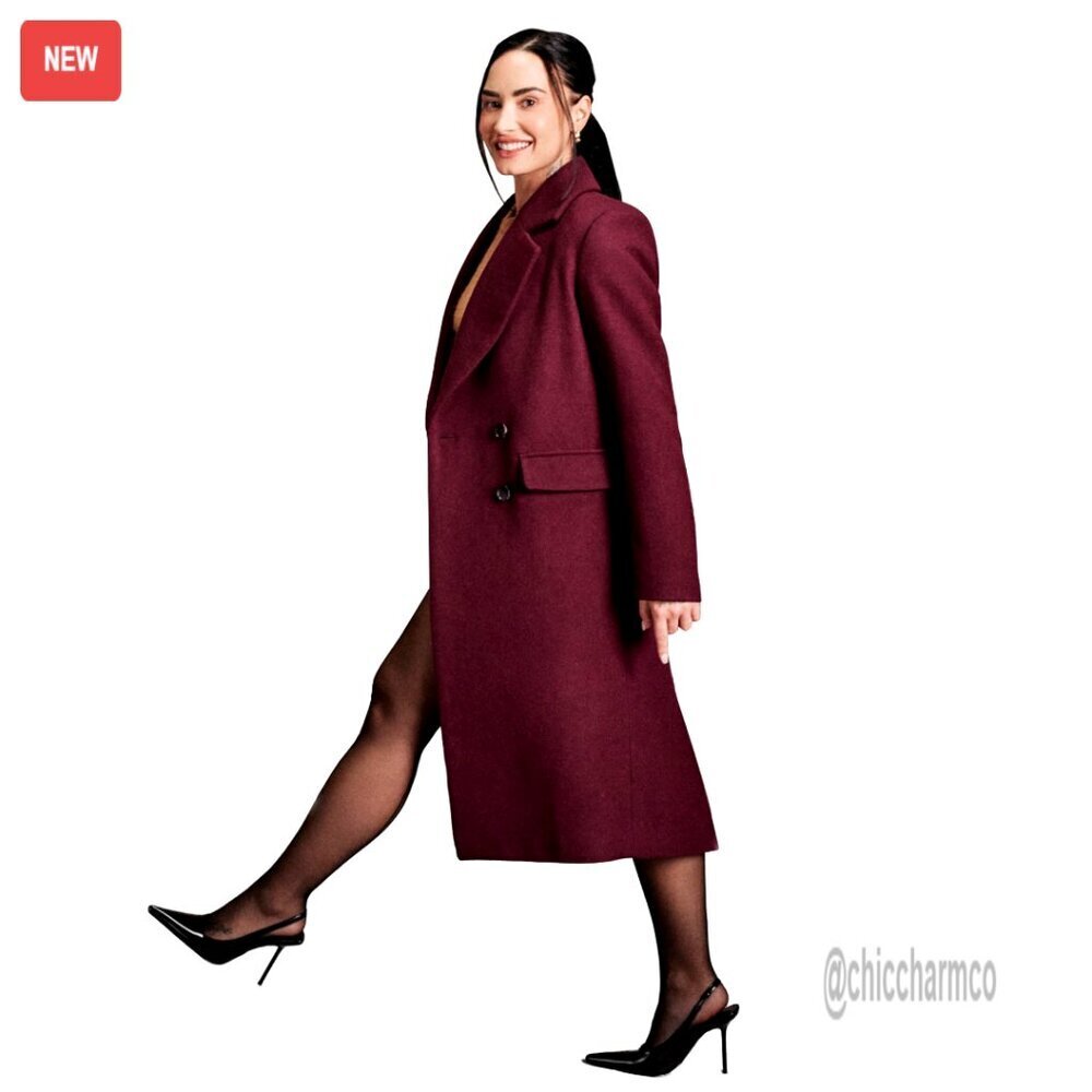 Relaxed Fit Wool Blend Longline Coat Double Breasted Button Front